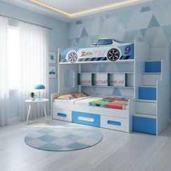 Giường Ngủ Hai Tầng Cho Bé Trai Hình Oto Chất Liệu Gỗ MDF Melamine