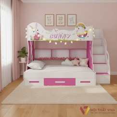 Giường 2 Tầng Trẻ Em Hình Thỏ Bunny Siêu Đáng Yêu Gỗ MDF Phủ Melamine