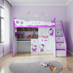 Giường Tầng Gỗ Công Nghiệp MDF Melamine Cho Bé Gái Thiết Kế Đa Dụng