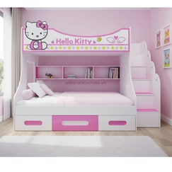 Giường Tầng Bé Gái Hello Kitty Bằng Gỗ Công Nghiệp Giá Hợp Lí