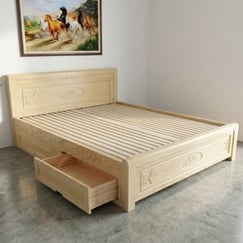 Giường Ngủ 1M4X2M Gỗ Sồi Nga Màu Tự Nhiên Giá Rẻ