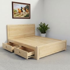 Giường 1M8 Gỗ Sồi Vạt Phản Có Ngăn Kéo Màu Tự Nhiên Giá Rẻ
