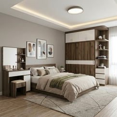 Bộ Phòng Ngủ Giường Hộc Kéo Tủ Kịch Trần Màu Xanh Rêu Cao Cấp