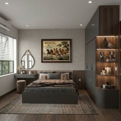 Bộ Nội Thất Phòng Ngủ Màu Xám Phối Vân Gỗ Hiện Đại