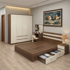 Bộ Combo Nội Thất Phòng Ngủ Đẹp Màu Xám Phối Trắng Giá Rẻ