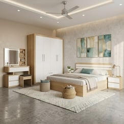 Bộ Combo Nội Thất Phòng Ngủ Hiện Đại Màu Sọc Vàng Phối Trắng Giá Rẻ