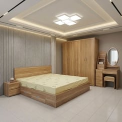 Bộ Giường Tủ Phòng Ngủ Đẹp Màu Sọc Vàng Giá Rẻ