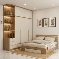 Bộ Giường Tủ Phòng Ngủ Full Trần Màu Vân Gỗ Phối Trắng Hiện Đại