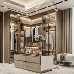 Thiết Kế Phòng Thay Đồ Sang Trọng Với Tủ Áo + Đảo + Bàn Trang Điểm Đẹp