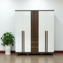 Tủ Quần Áo 3 Buồng 4 Cánh Hiện Đại Màu Nâu Phối Trắng Đẹp Giá Rẻ