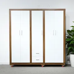 Tủ Quần Áo Gỗ Công Nghiệp 3 Buồng Màu Óc Chó Cánh Trắng MDF Melamine Tủ Quần Áo Gỗ Công Nghiệp 3 Buồng Màu Óc Chó Cánh Trắng MDF Melamine