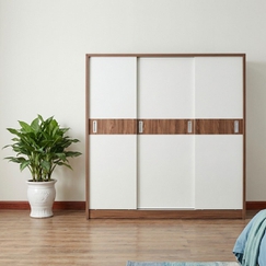 Tủ Gỗ MDF Cửa Lùa 2m Cánh Trắng Sọc Óc Chó Phủ Melamine