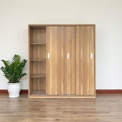 Tủ Quần Áo Cửa Lùa 2m Gỗ MDF Melamine Màu Vân Vàng