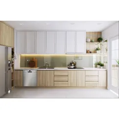 Tủ Bếp Chất Liệu MDF Melamine Chữ I Màu Vàng Vân Gỗ Phối Trắng Đẹp Tủ Bếp Chất Liệu MDF Melamine Chữ I Màu Vàng Vân Gỗ Phối Trắng Đẹp