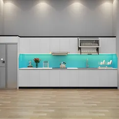 Tủ Bếp Chữ I Dài 4m Acrylic Bóng Gương Âm Tường Đẹp Hiện Đại