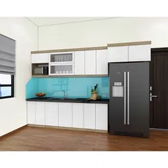 Tủ Bếp Chữ I Đơn Giản Gỗ Công Nghiệp Màu Vàng Phối Cửa Trắng Giá Rẻ