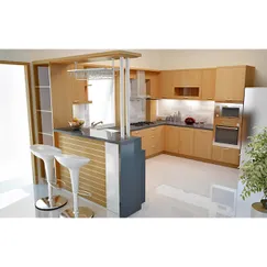 Tủ Bếp Có Quầy Bar Đẹp Chữ U Gỗ MDF Phủ Melamine Màu Vàng Đẹp Giá Rẻ Tủ Bếp Có Quầy Bar Đẹp Chữ U Gỗ MDF Phủ Melamine Màu Vàng Đẹp Giá Rẻ
