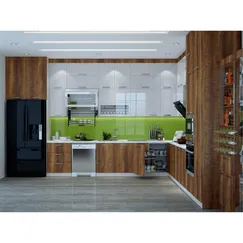 Tủ Bếp Đẹp Kiểu Chữ L Gỗ MDF Phủ Melamine Màu Trắng Phối Vân Gỗ Đẹp Tủ Bếp Đẹp Kiểu Chữ L Gỗ MDF Phủ Melamine Màu Trắng Phối Vân Gỗ Đẹp