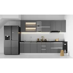 Tủ Bếp Gỗ Công Nghiệp Acrylic Màu Xám Đen Hiện Đại Sang Trọng 