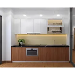 Tủ Bếp Gỗ Mdf Phủ Melamine Màu Nâu Phối Trắng Đẹp Giá Rẻ