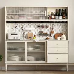 Tủ Đựng Chén Dĩa Gỗ Ghép Phủ Veneer Sồi Tự Nhiên Sơn Màu Trắng Ngà Bền Bỉ Tủ Đựng Chén Dĩa Gỗ Ghép Phủ Veneer Sồi Tự Nhiên Sơn Màu Trắng Ngà Bền Bỉ