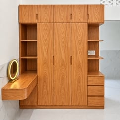 Tủ Quần Áo Gỗ Ghép Cao Su Phủ Veneer Gõ Đỏ Tối Giản Hiện Đại