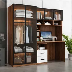 Tủ Quần Áo Kết Hợp Bàn Làm Việc Gỗ Công Nghiệp MDF Melamine Cánh Kính Tủ Quần Áo Kết Hợp Bàn Làm Việc Gỗ Công Nghiệp MDF Melamine Cánh Kính