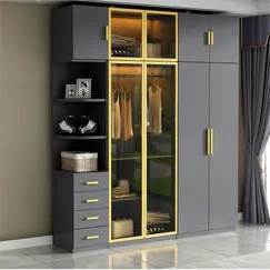 Tủ Quần Áo Kính Trong Viền Nhôm Khung Gỗ Công Nghiệp MDF Melamine Tủ Quần Áo Kính Trong Viền Nhôm Khung Gỗ Công Nghiệp MDF Melamine