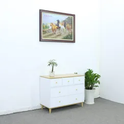 Tủ Quần Áo Trẻ Em Bằng Gỗ MDF Chân Cao Màu Vàng Phối Trắng Có 7 Hộc Kéo Tủ Quần Áo Trẻ Em Bằng Gỗ MDF Chân Cao Màu Vàng Phối Trắng Có 7 Hộc Kéo