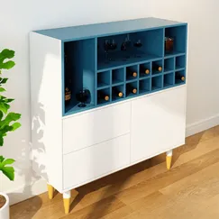 Tủ Rượu Nhỏ Gọn Chân Cao Màu Xanh Phối Trắng Gỗ Công Nghiệp MDF