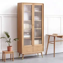 Tủ Sách Đẹp Cửa Ốp Kính Chân Cao Phong Cách Hiện Đại Gỗ Tự Nhiên Tủ Sách Đẹp Cửa Ốp Kính Chân Cao Phong Cách Hiện Đại Gỗ Tự Nhiên