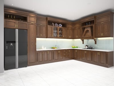 Tổng hợp các mẫu tủ bếp gỗ óc chó sang trọng hiện đại đẹp nhất 