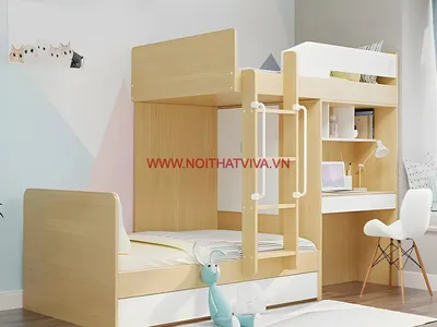 Top 10+ mẫu giường tầng trẻ em có bàn học tiện nghi, an toàn