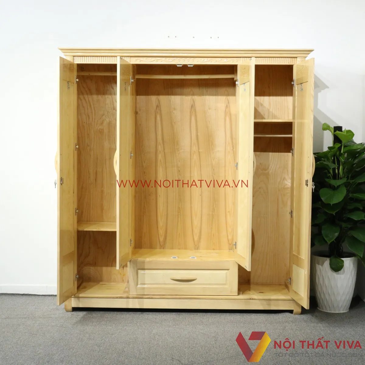 tủ áo gỗ Sồi 4 cánh