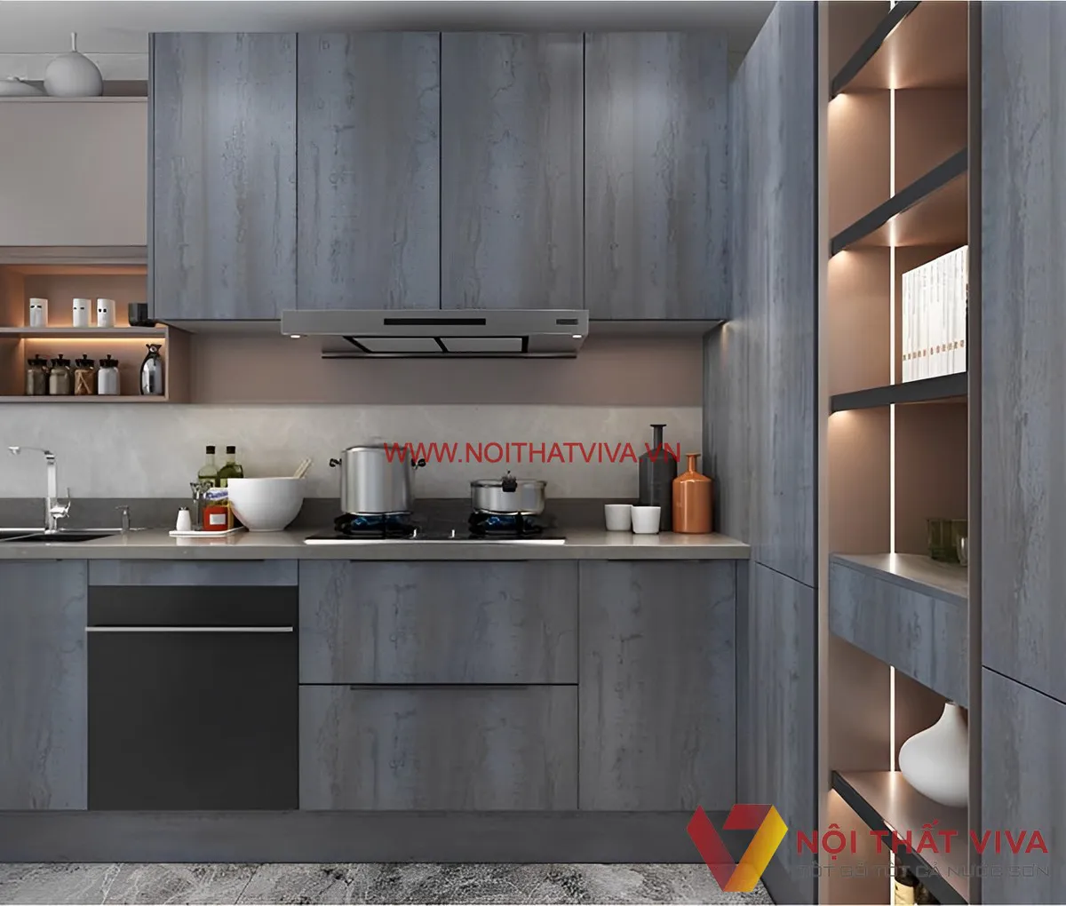 Tủ Bếp Mdf Chống Ẩm Lõi Xanh Cao Cấp Phủ Melamine Hiện Đại 