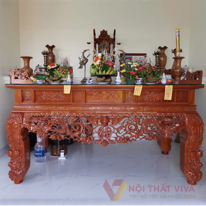 Mẫu bàn thờ gỗ mít chất lượng giá rẻ cho gian thờ có diện tích lớn, gia đình có phòng thờ riêng.