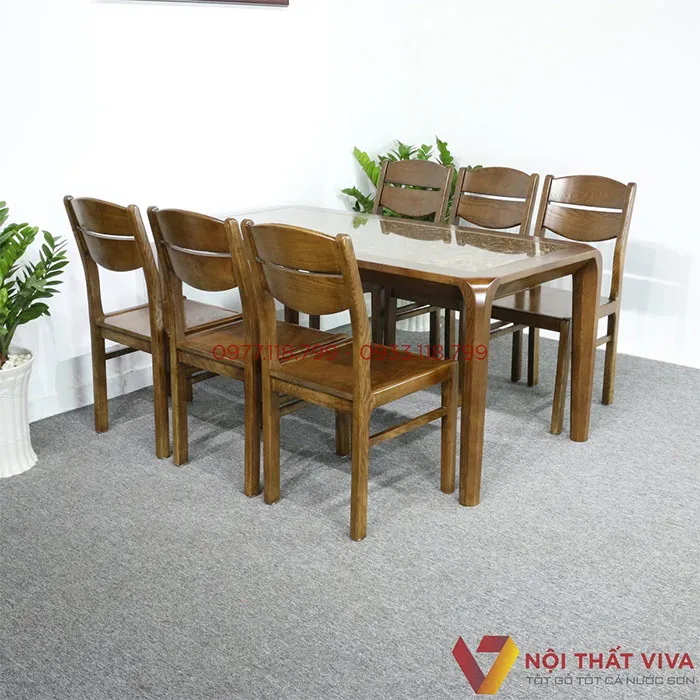 Bộ bàn ăn mặt đá gỗ sồi 6 ghế đẹp hiện đại.