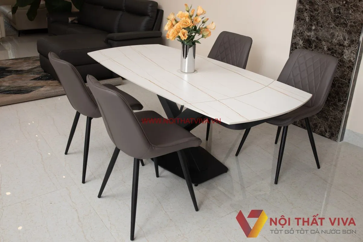 Bàn Ăn Mở Rộng Thông Minh Mặt Đá Ceramic Chân Sắt Đẹp Hiện Đại