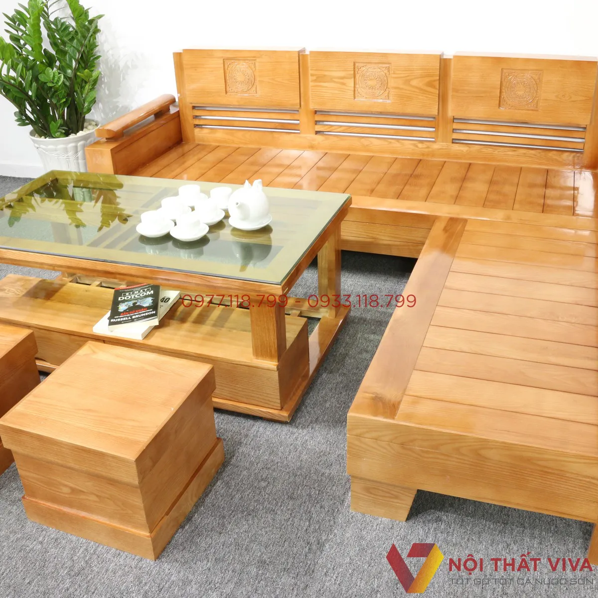 bàn ghế sofa góc gỗ tự nhiên