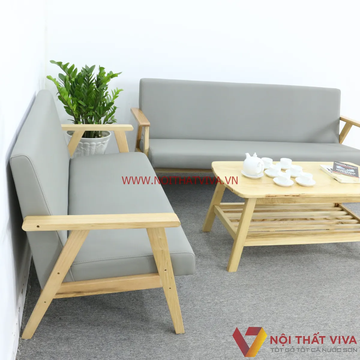 bàn ghế sofa góc gỗ tự nhiên