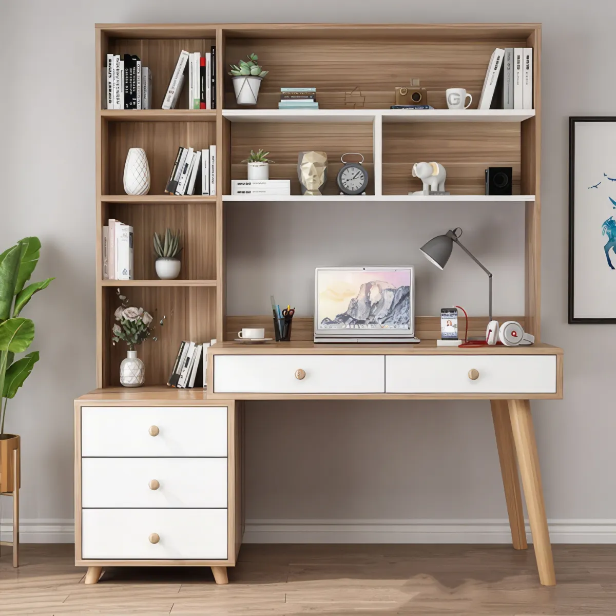 Bàn Học Gỗ MDF Phủ Melamine Có Kệ Sách Và Tủ Đồ Chất Lượng Giá Rẻ