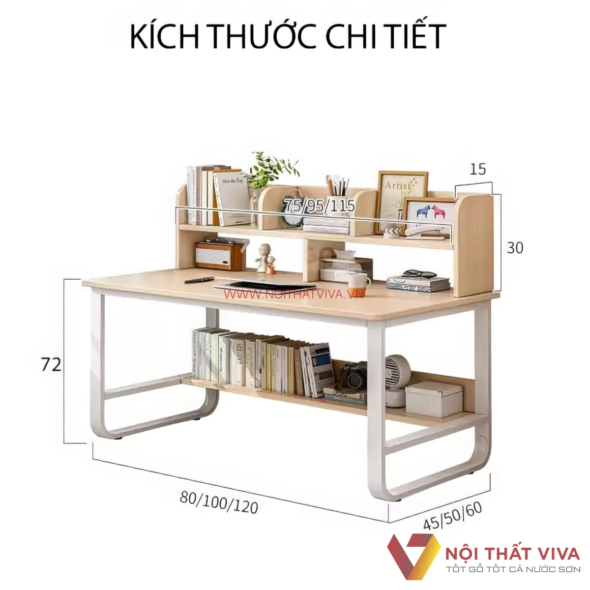 Bàn Học Sinh Bằng Gỗ Công Nghiệp Chân Sắt Kiểu Dáng Hiện Đại 