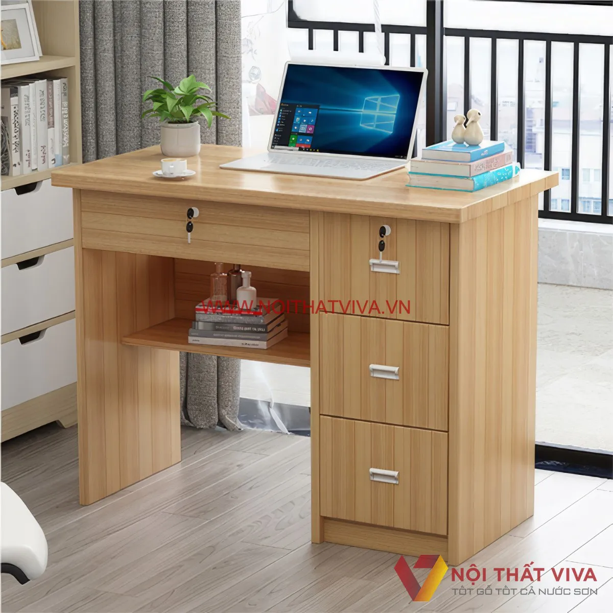 Bàn Làm Việc 1m Có Ngăn Kéo Để Đồ Gỗ MDF Phủ Melamine