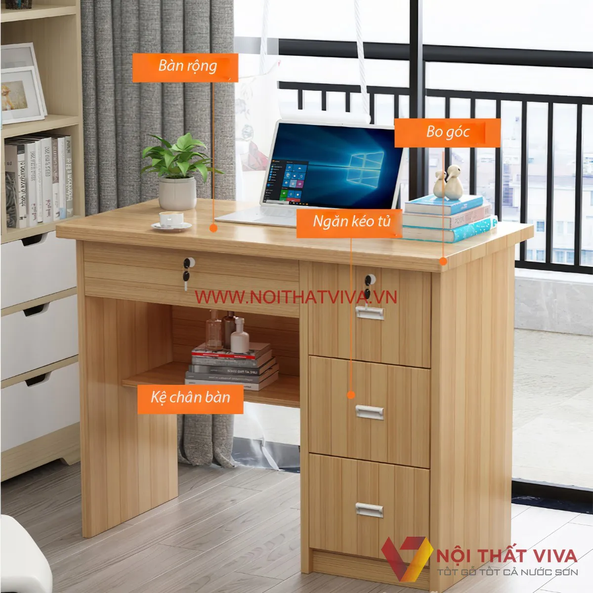 Bàn Làm Việc 1m Có Ngăn Kéo Để Đồ Gỗ MDF Phủ Melamine