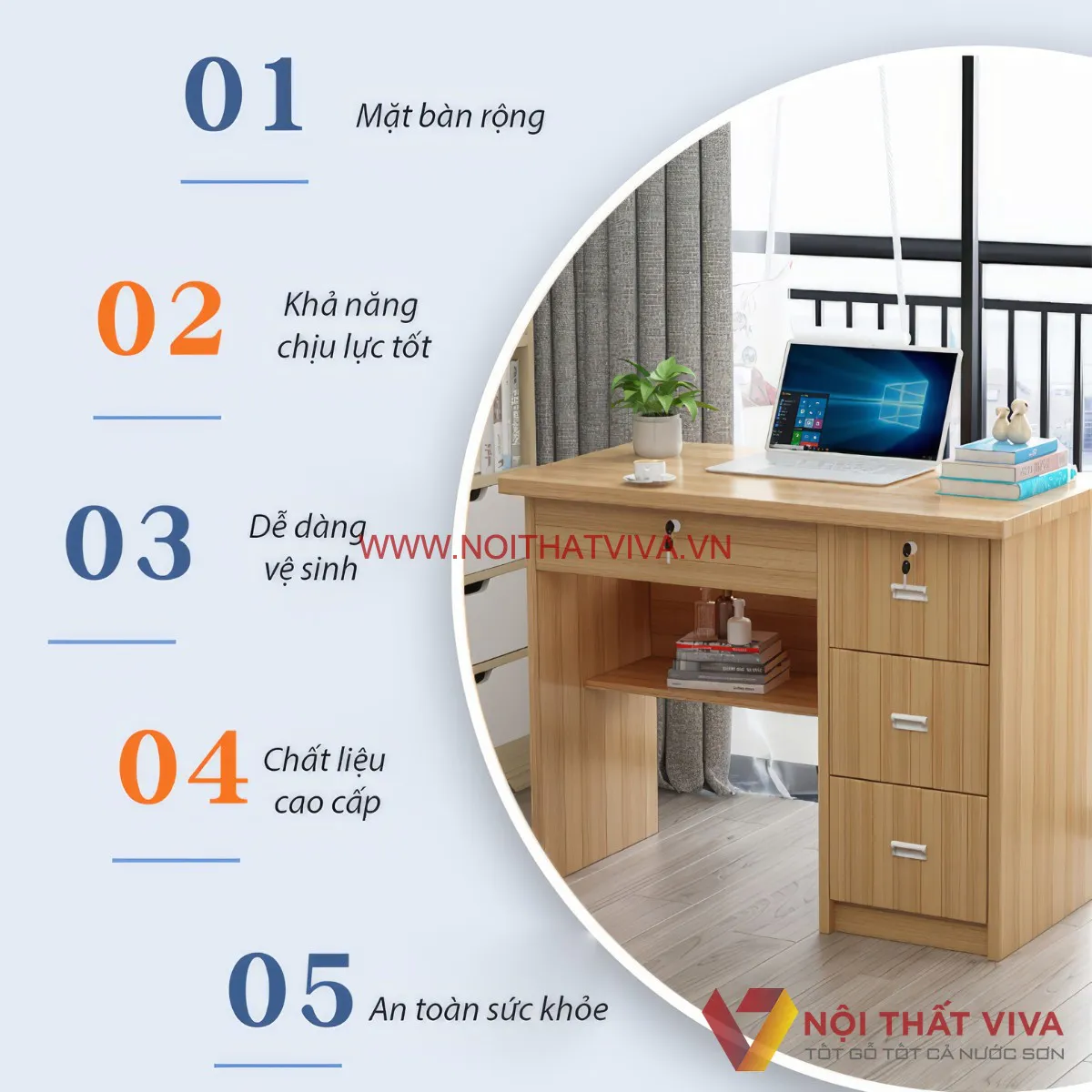 Bàn Làm Việc 1m Có Ngăn Kéo Để Đồ Gỗ MDF Phủ Melamine