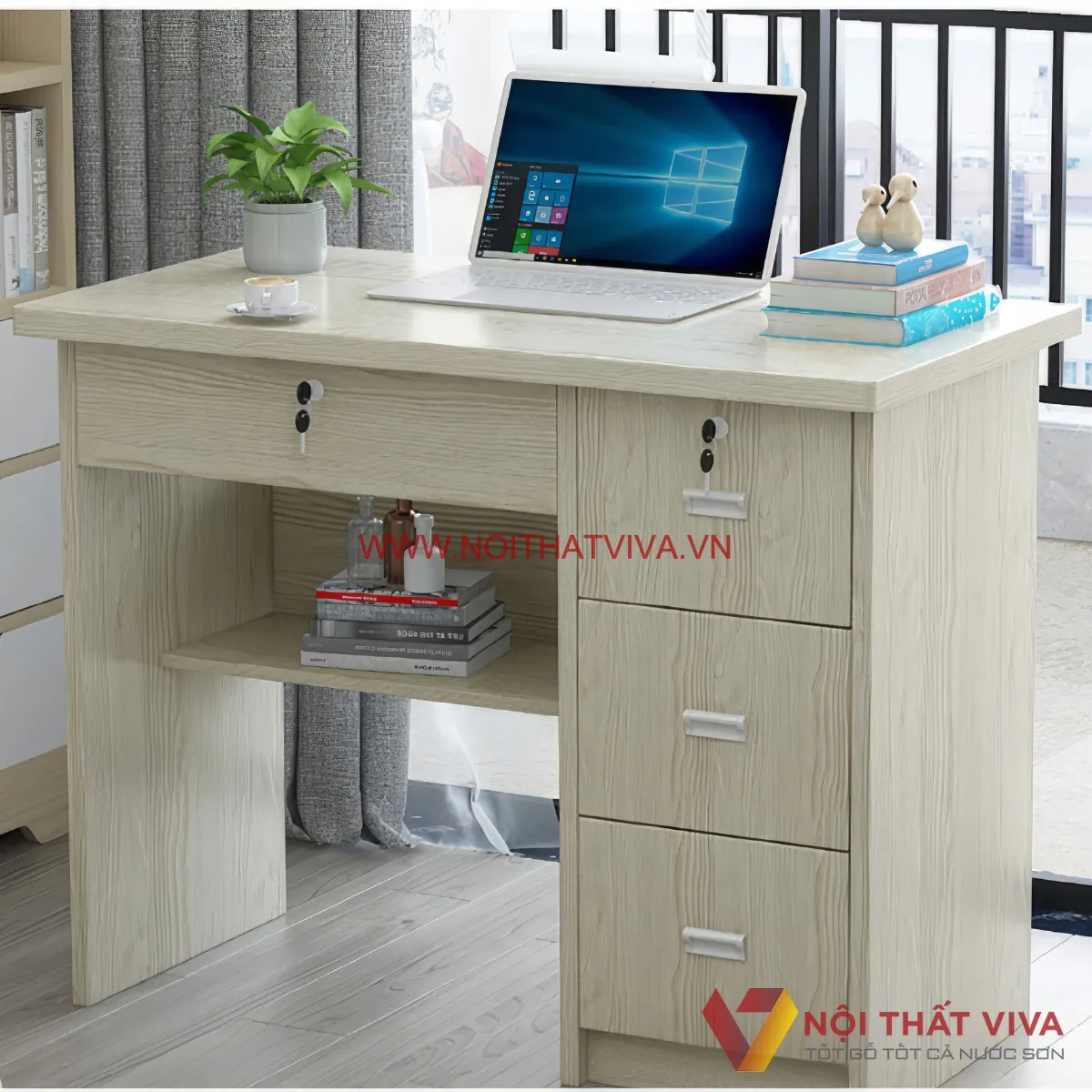 Bàn Làm Việc 1m Có Ngăn Kéo Để Đồ Gỗ MDF Phủ Melamine