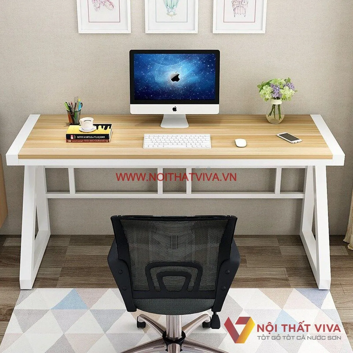 Bàn Nhân Viên Chân Sắt Hiện Đại Mặt Bàn Gỗ Mdf Phủ Melamine Giá Tốt