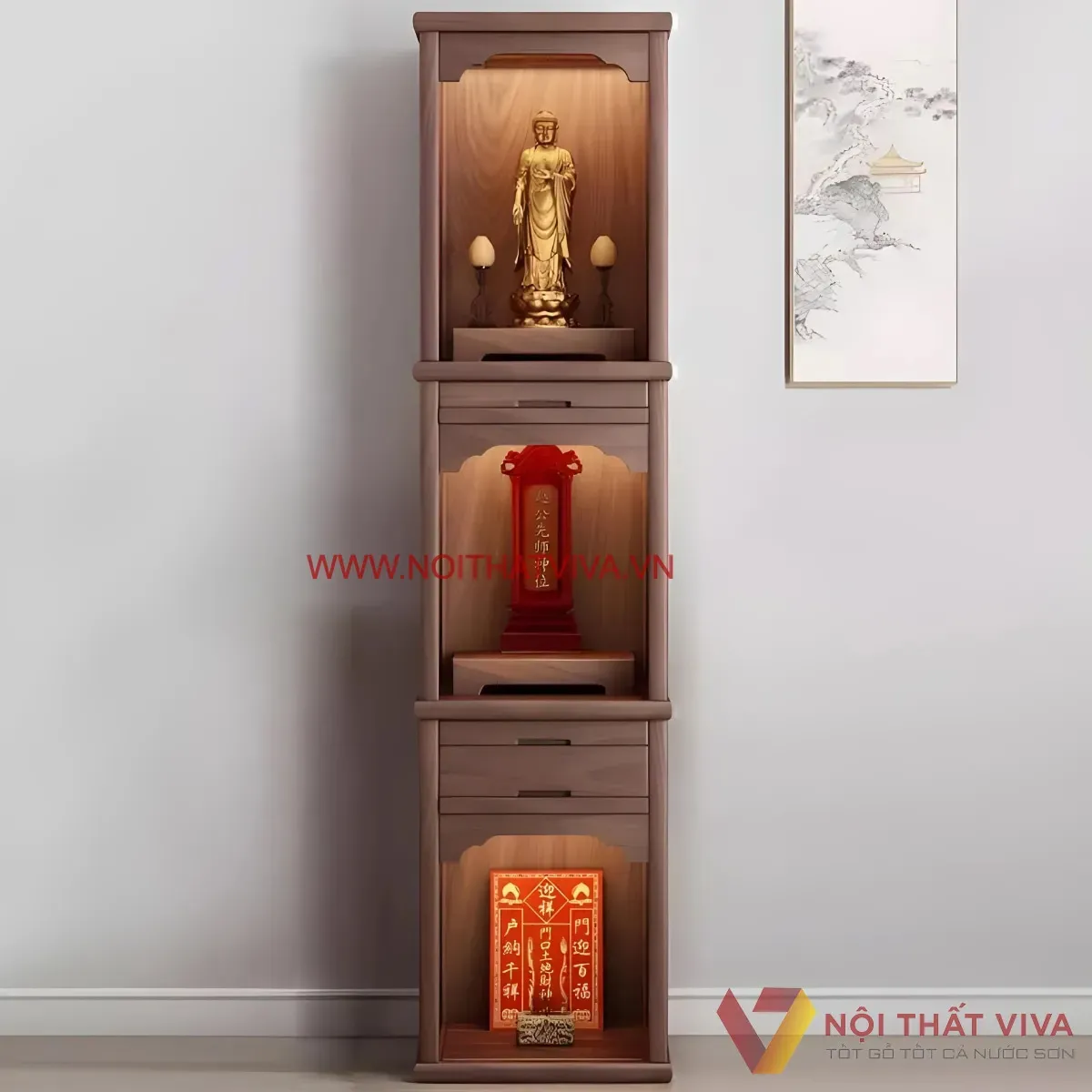 Bàn thờ gia tiên hiện đại 3 tầng đẹp sang trọng, đẳng cấp.