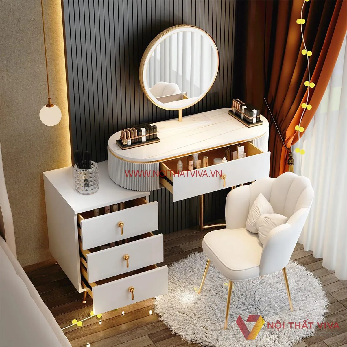 Mẫu bàn trang điểm hiện đại đẹp thu hút mọi ánh nhìn của Nội thất Viva.