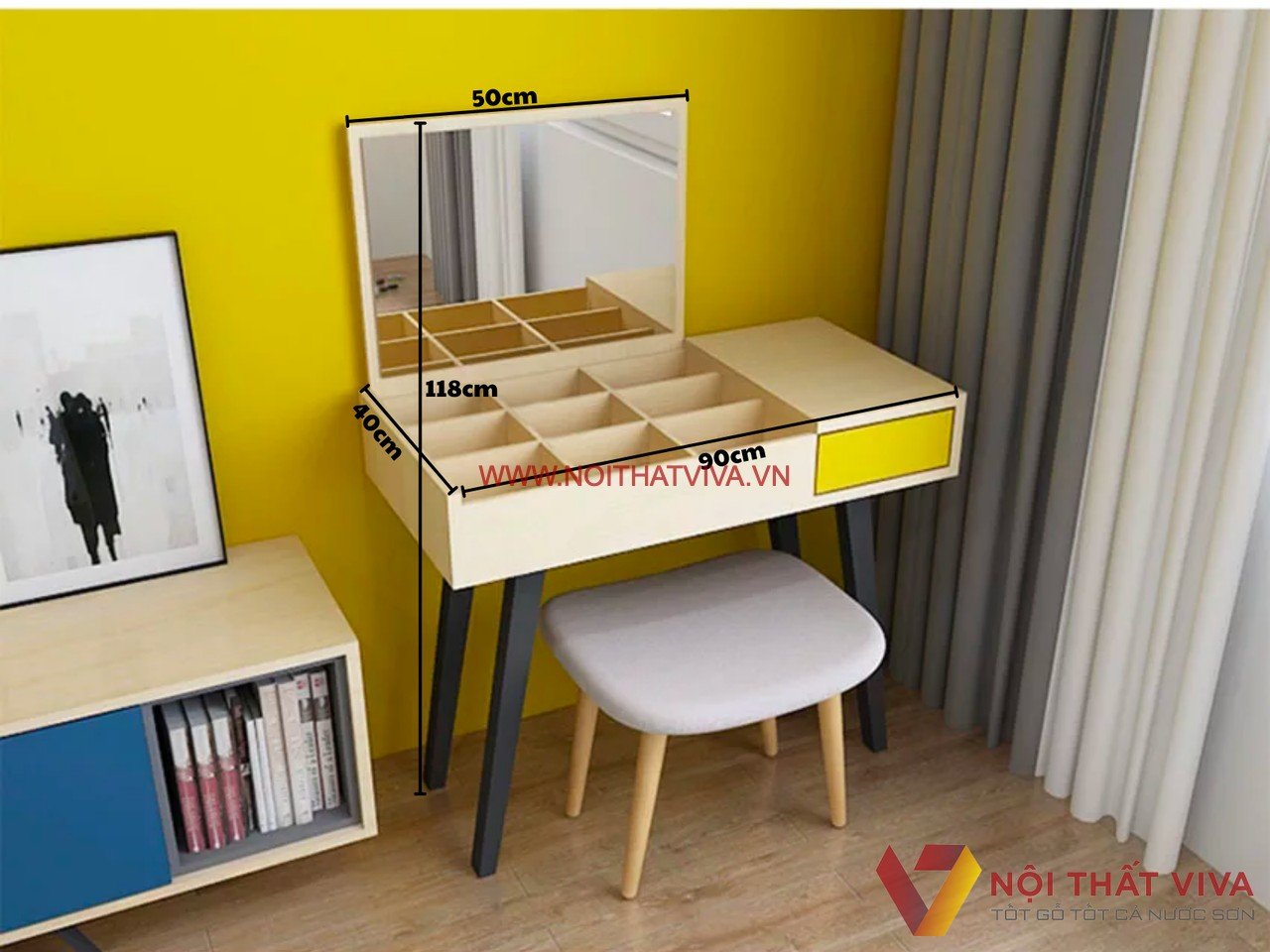 Bàn Trang Điểm Thông Minh Gương Gấp Gỗ Công Nghiêp Chất Lượng